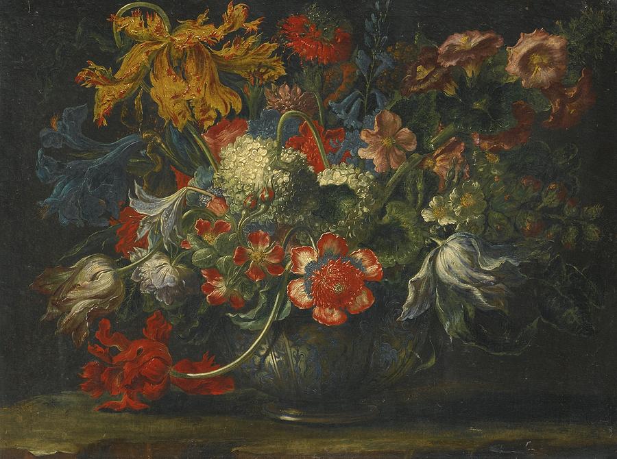 A Still Life Of Flowers In A Blue-and-white Porcelain Bowl Painting by Celestial Images