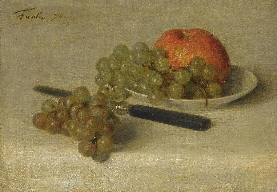 A Still Life with an Apple and Grapes Painting by Henri Fantin-Latour