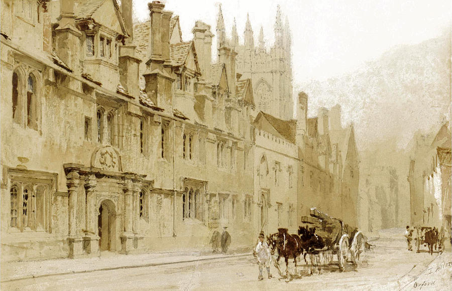 A Street Scene in Oxford Drawing by Thomas Allom
