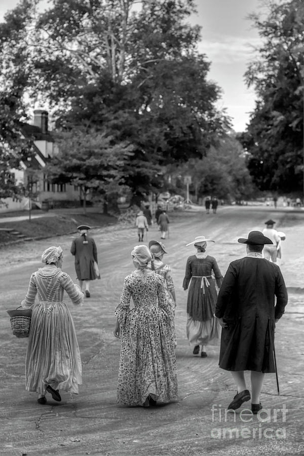 A Stroll in colonial Williamsburg Virginia B and W Photograph by Karen Jorstad