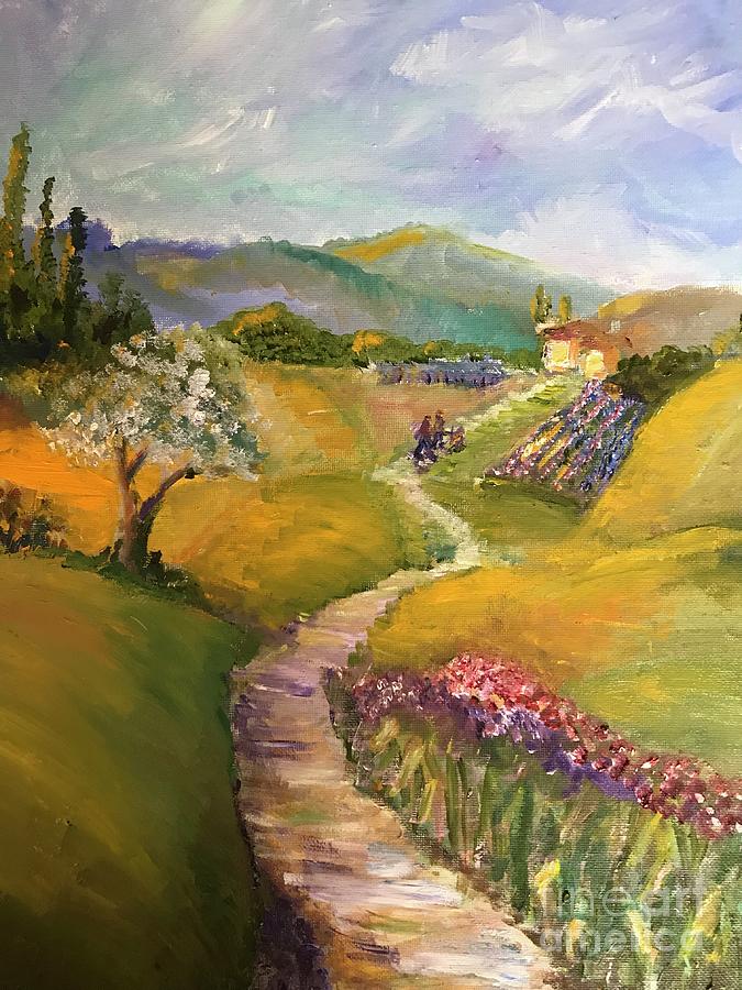 A stroll in the vineyard Painting by Nancy Anton