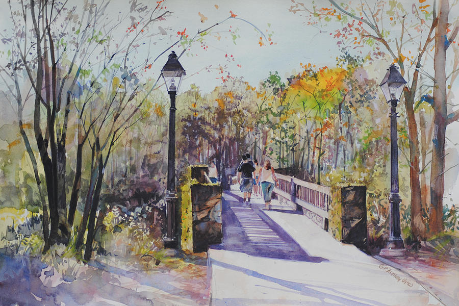 A Stroll on the Bridge Painting by P Anthony Visco