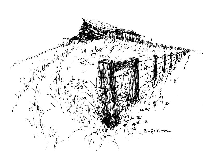 A Strong Fence and Weak Barn Drawing by Randy Welborn