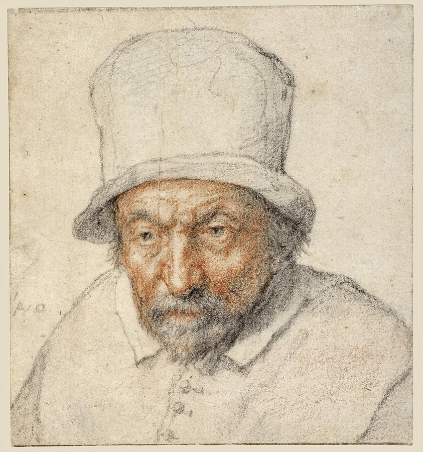 A study of a bearded man wearing a hat Drawing by Adriaen van Ostade