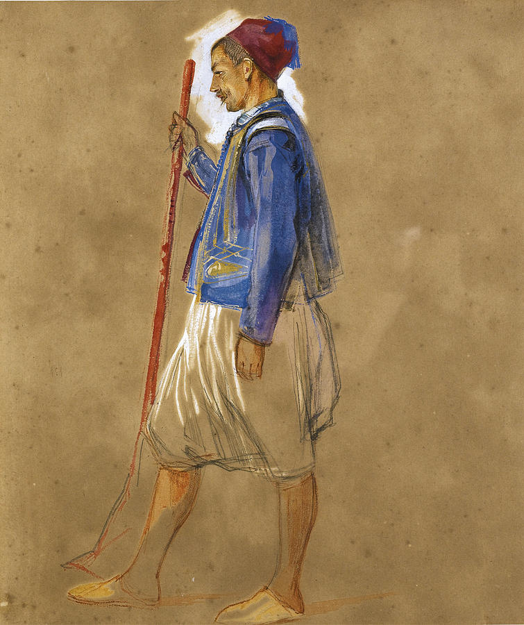 A Study of a Greek Man Drawing by John Frederick Lewis