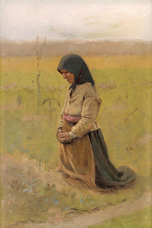 A study of a kneeling woman, Ladislav Mednyanszky ca 1895 Painting by Vincent Monozlay