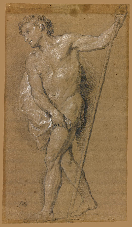 A Study of a Man holding a Staff Drawing by Louis de Boullogne the Younger