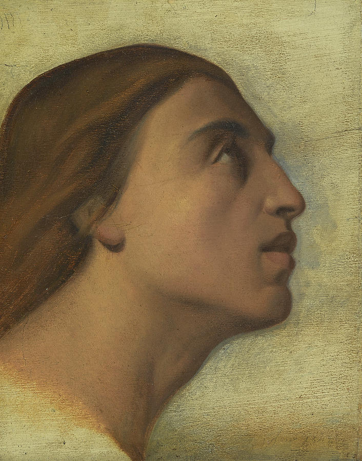 A study of the head of Saint John the Evangelist in Profile Painting by Hippolyte-Jean Flandrin