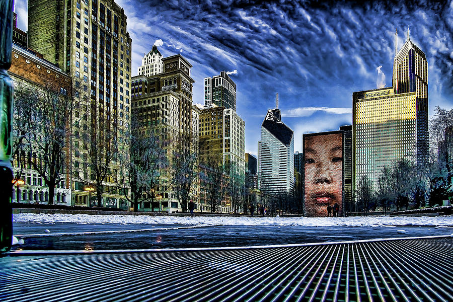 A stylized look at Chicagos Crown Fountain in the winter Photograph by Sven Brogren
