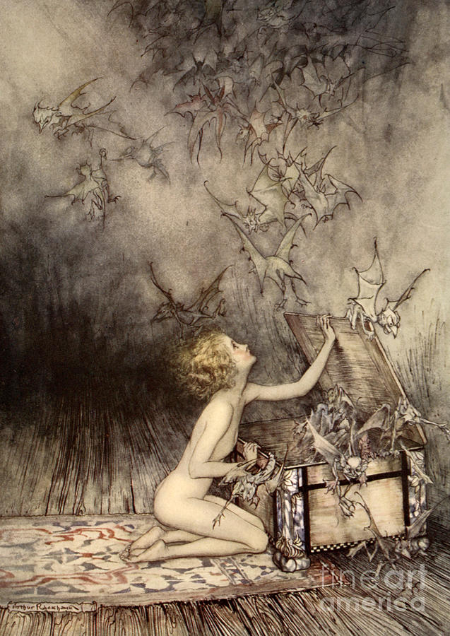 A sudden swarm of winged creatures brushed past her Painting by Arthur Rackham