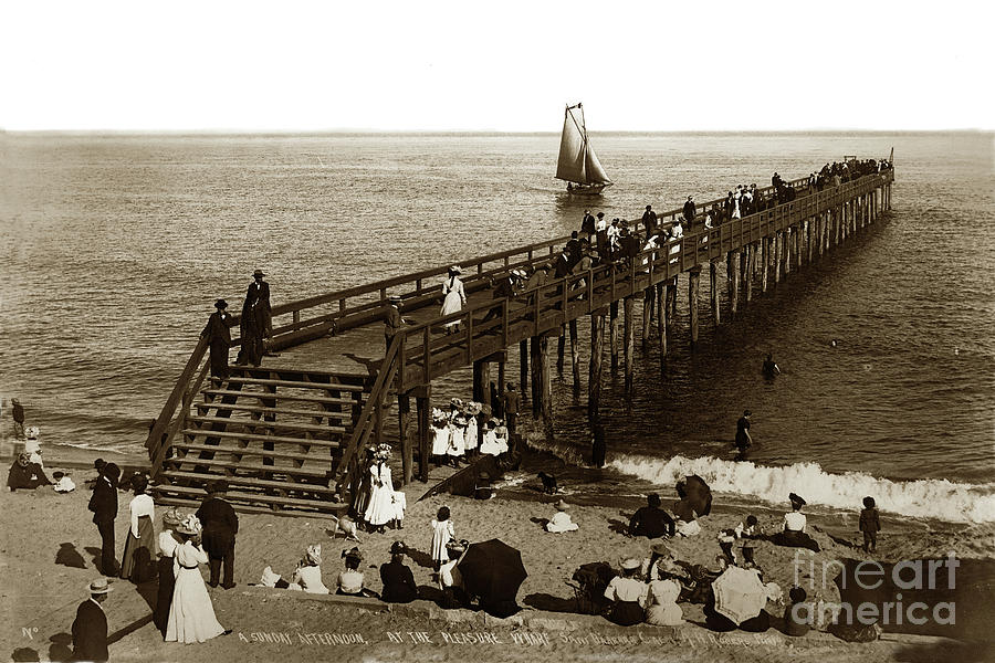 Pier Photograph - A Sunday Afternoon at the Pleaser Wharf Santa Barbara, Cal Circa 1900 by Monterey County Historical Society