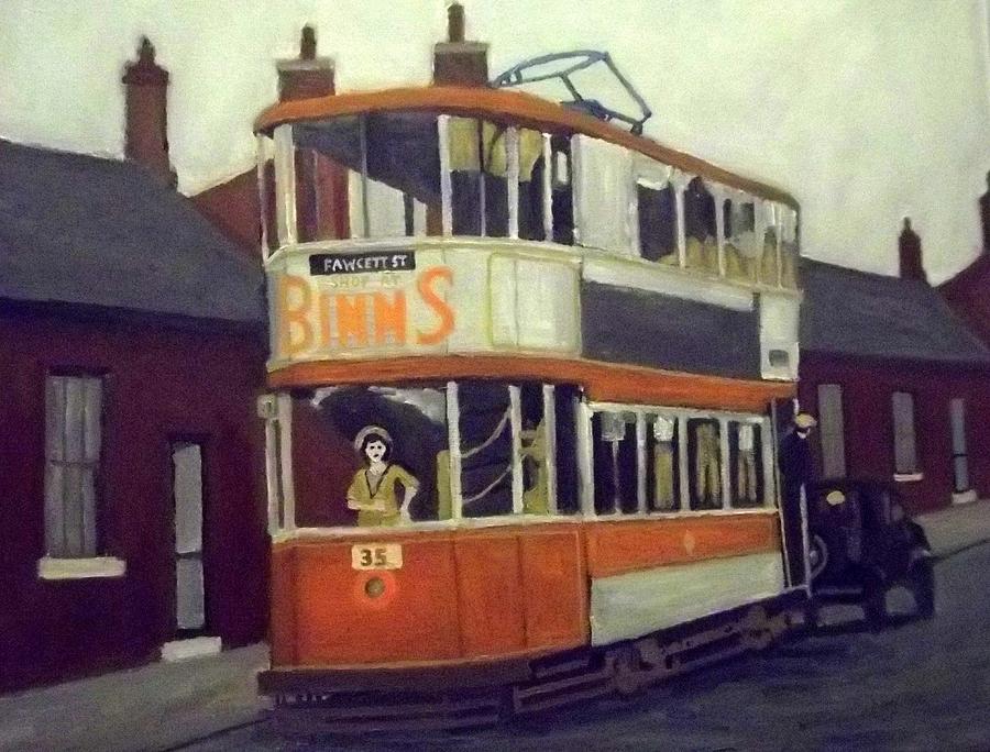 A Sunderland Tram with Woman Driver Painting by Peter Gartner