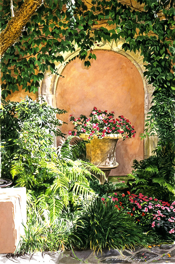 A Sunny Nook Hotel Bel - Air Painting by David Lloyd Glover
