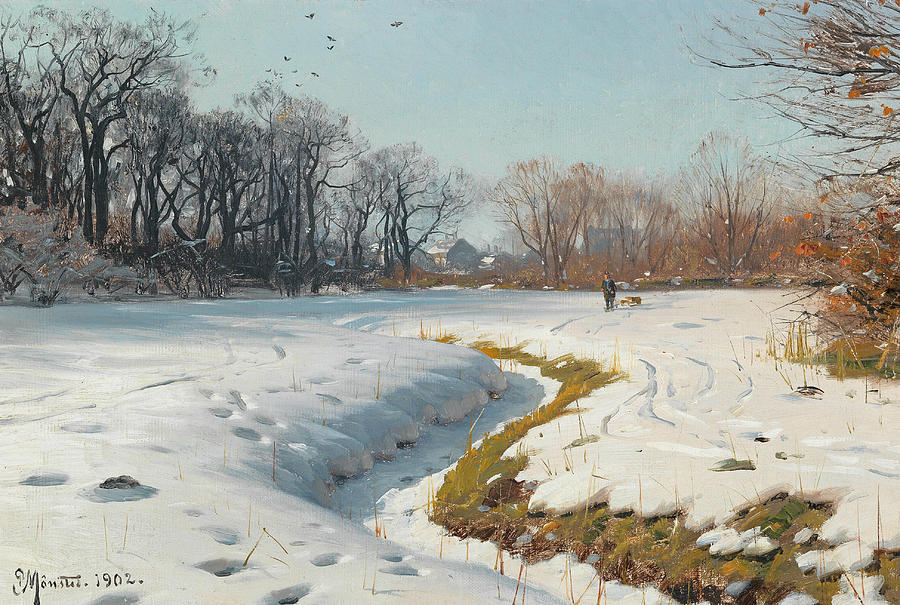 A Sunny Winter Day Painting by Peder Monsted