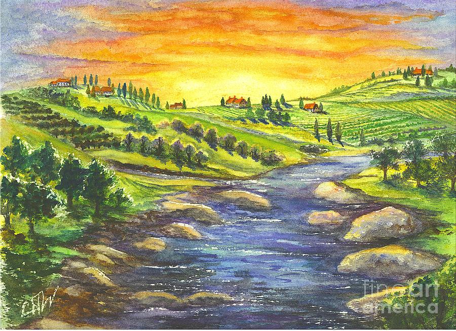 A Sunset In Wine Country Painting by Carol Wisniewski