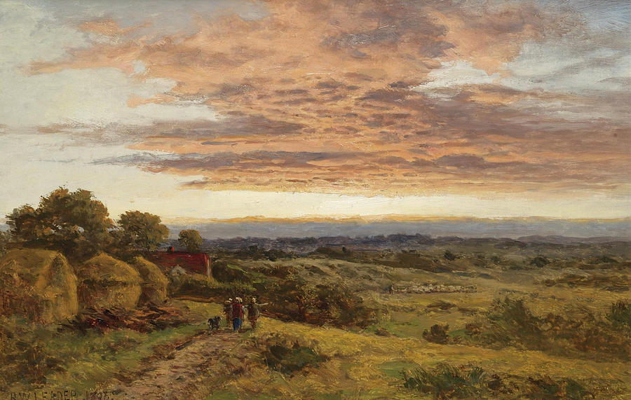 A Surrey Sunset Painting by Benjamin Williams Leader