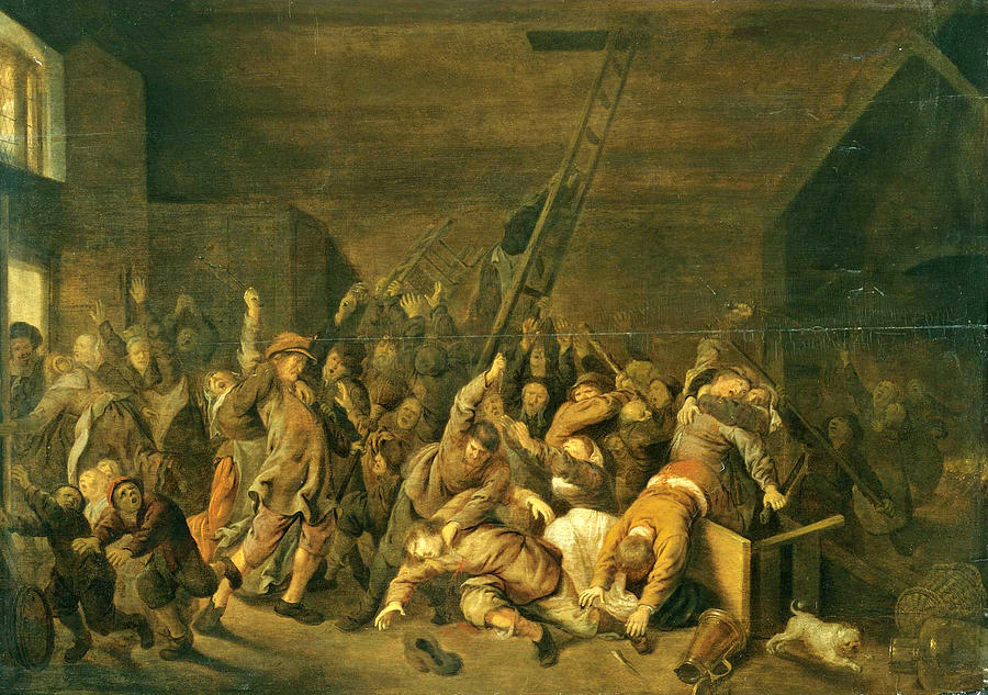 A Tavern Interior with Figures Brawling Painting by Jan Miense Molenaer