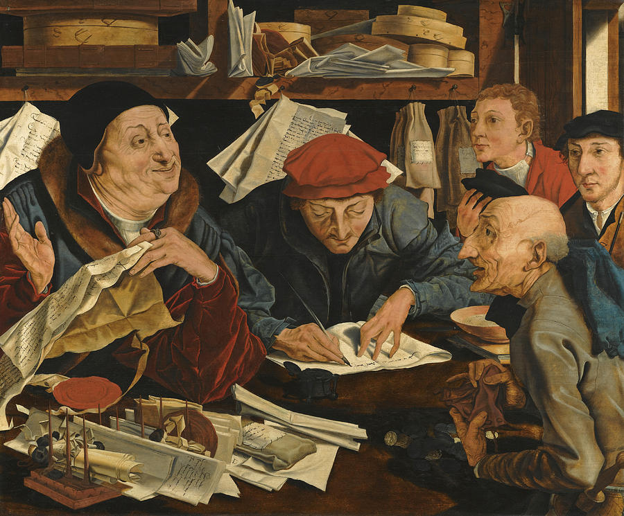 A Tax Gatherer with his Clerks Painting by Follower of Marinus van Reymerswaele