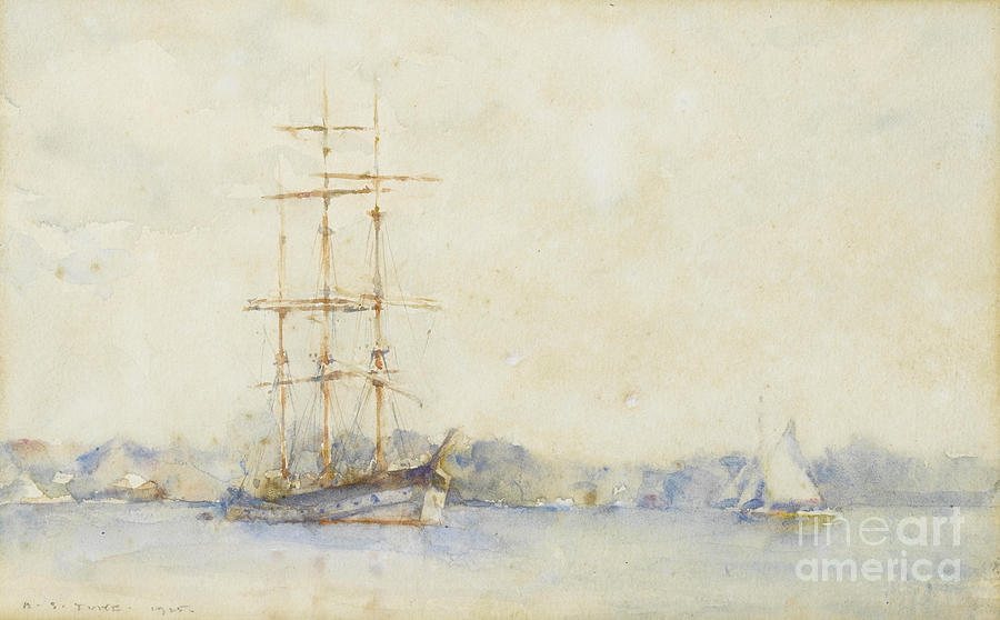 A three masted barque in an estuary Painting by MotionAge Designs