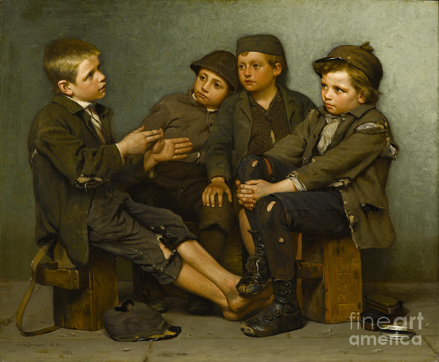 John George Brown Painting - A Tough Story by Celestial Images