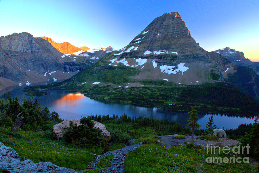 Glacier National Park Photograph - A Toush Of Sunset In Hidden Lake by Adam Jewell