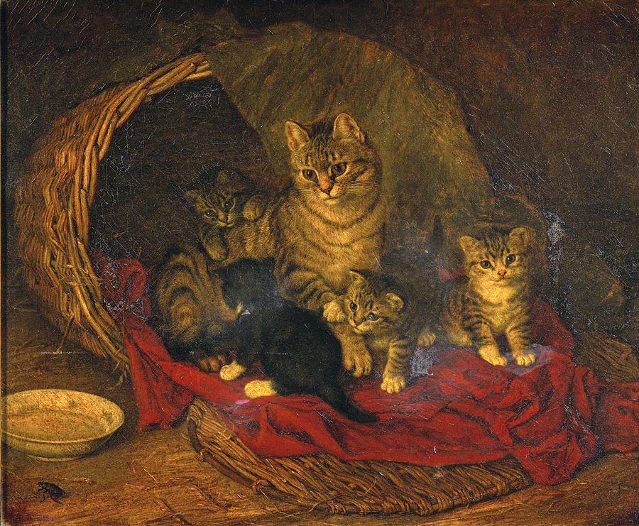 Frank Paton Painting - Cat and Kittens by Frank Paton