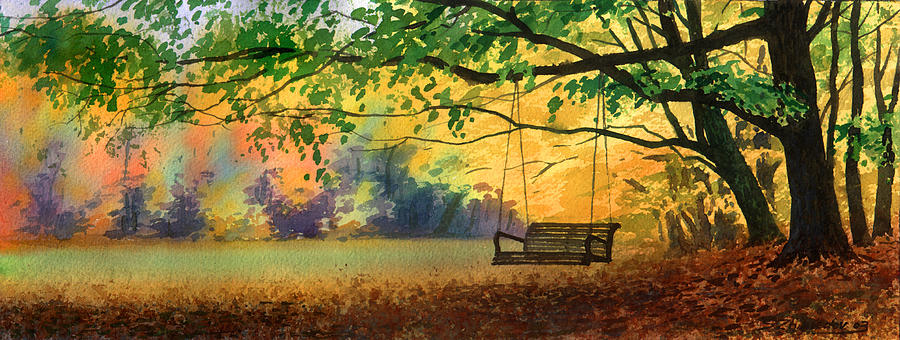 Landscape Painting - A Tree Swing by Sergey Zhiboedov