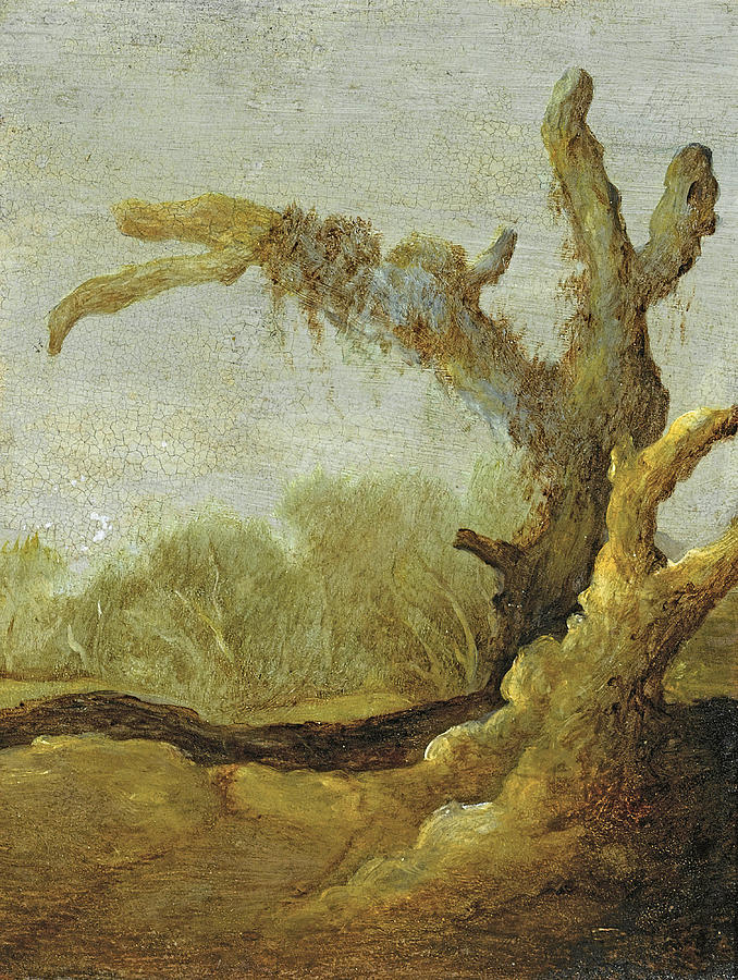 A tree trunk in a landscape Painting by Jacob van Geel