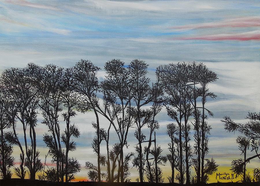 tree line silhouette painting