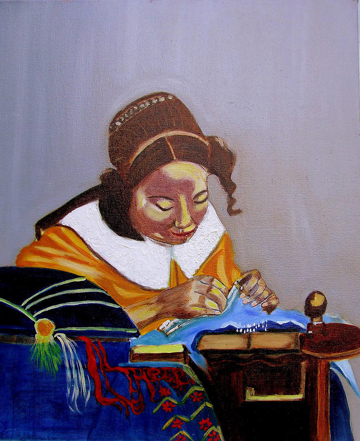 Pastiche Painting - A tribute to Vermeer  The Lacemaker by Rusty Gladdish