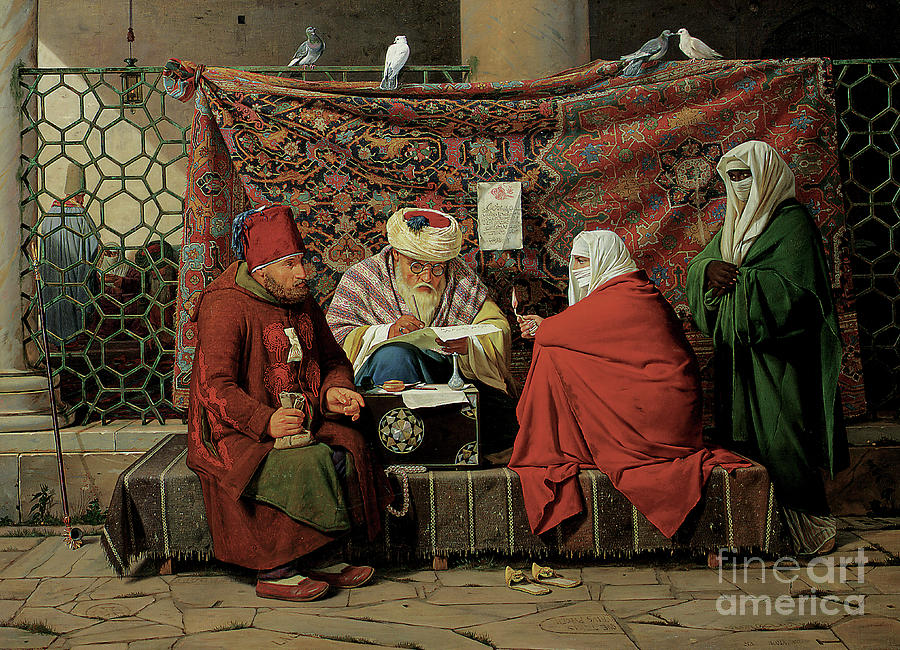 Turkey Painting - A Turkish Notary Drawing up a Marriage Contract  by Martinus Rorbye