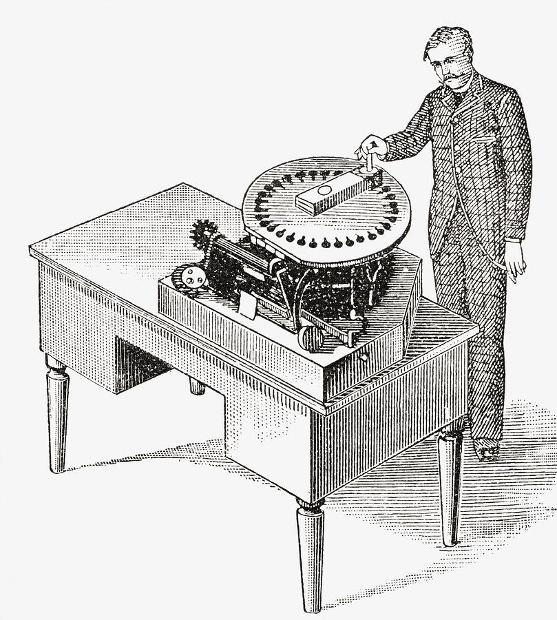 Device Drawing - A Typewriter Of 1836. From The Strand by Vintage Design Pics