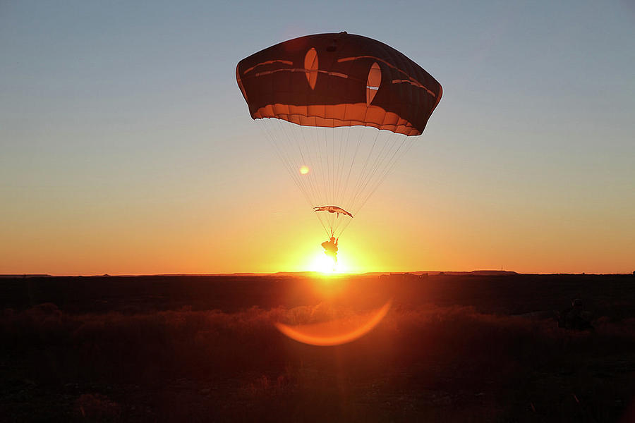 Transportation Painting - A U.S. Army paratrooper, conducts airborne operations by Celestial Images