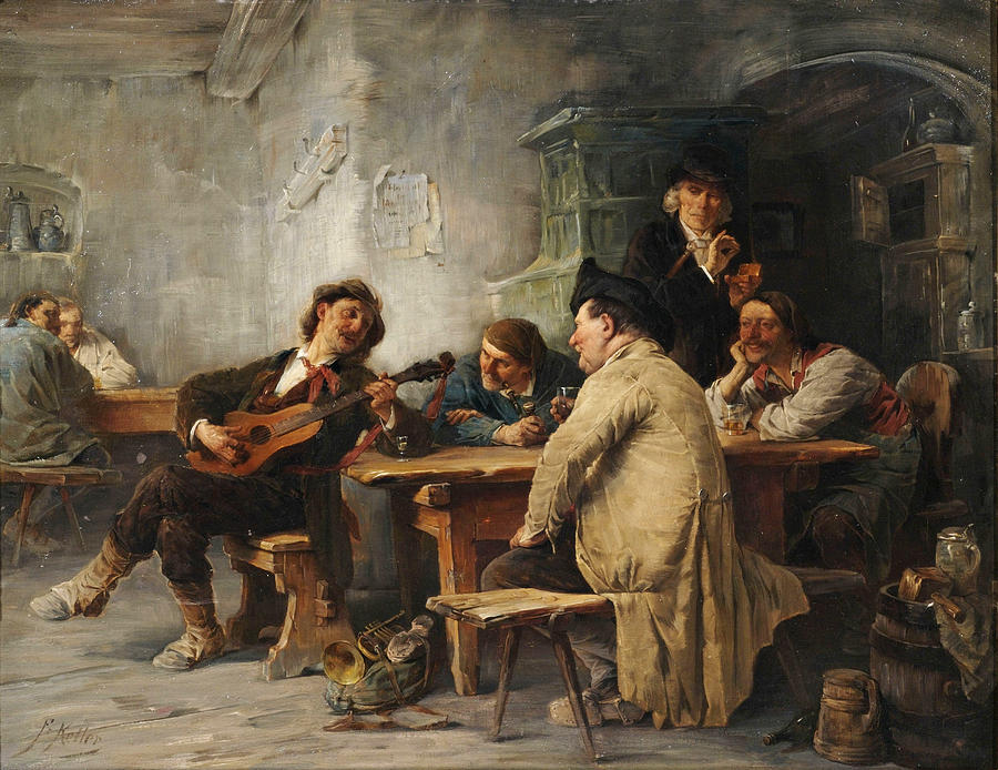 A vagrant ministrel in a tavern Painting by Friedrich von Keller