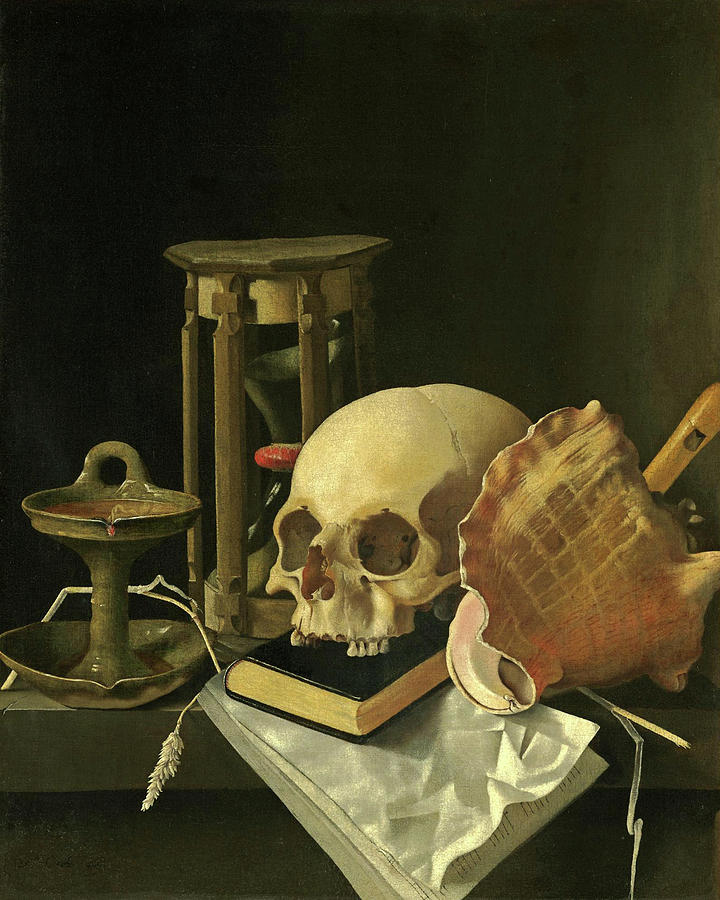 A Vanitas still life with a skull Painting by Adriaen Coorte