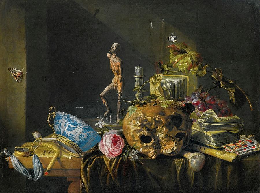 Home Painting -  A Vanitas Still Life With A Skull by MotionAge Designs