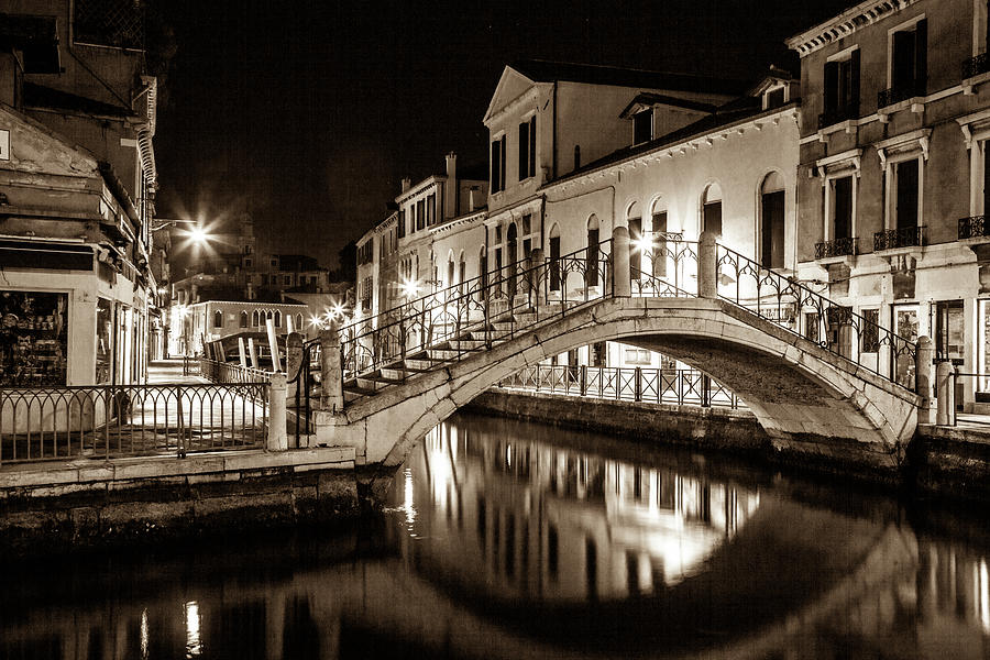 A Venetian Bridge at Night Photograph by W Chris Fooshee