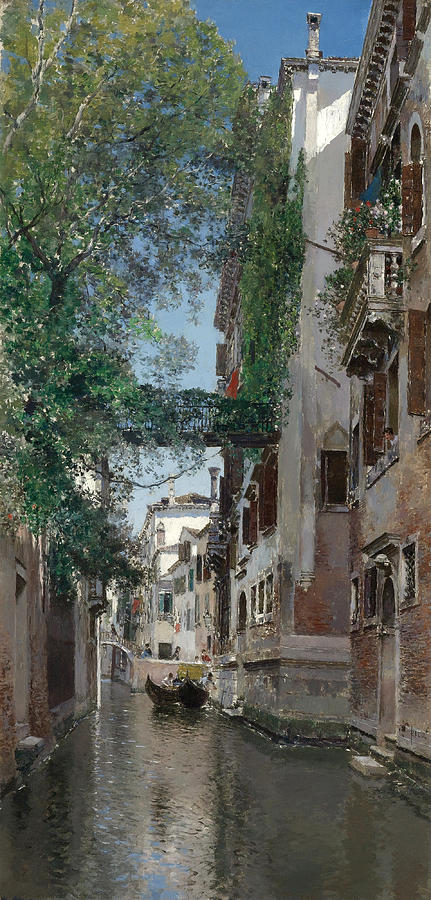 A Venetian Canal Scene Painting by Martin Rico