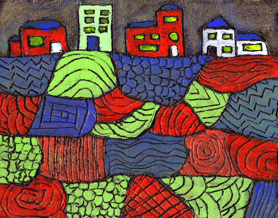 Whimsical Painting - A Very Colorful Neighborhood by Wayne Potrafka