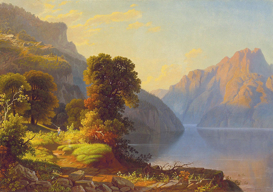 Spring Painting - A View Of A Lake In The Mountainscirca 1856 by George Caleb Bingham