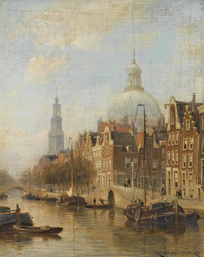 A View Of An Amsterdam Canal, Painting by Cornelis Christaan Dommelshuize