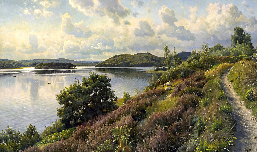 A View of Borreso from Himmelbjerget, Denmark Painting by Peder Monsted