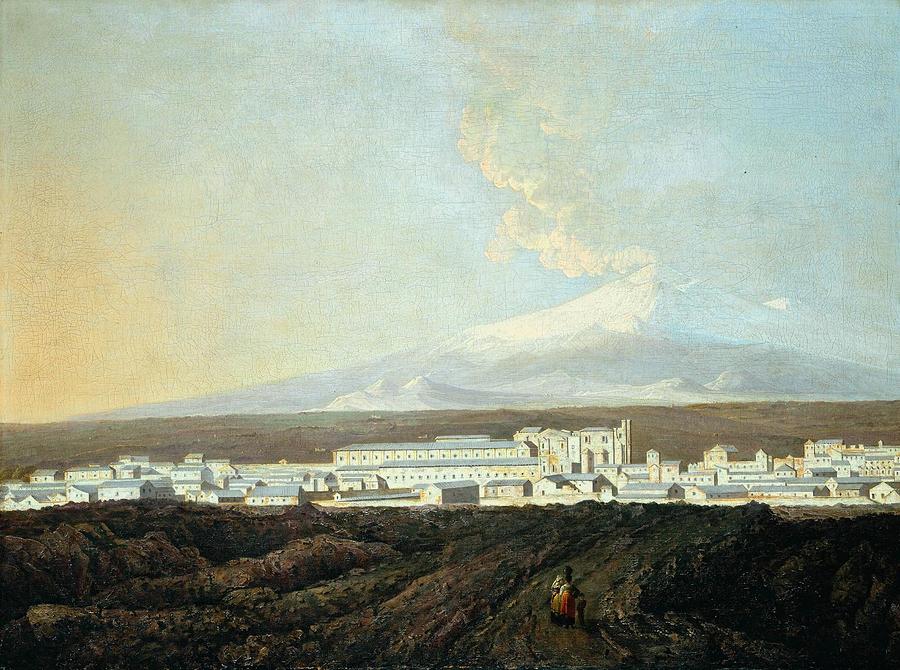 City Painting -  A View of Catania with Mount Etna in the Distance by Joseph Wright