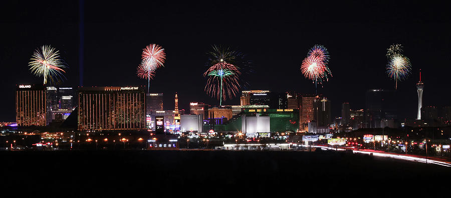 A View Of Las Vegas Strip Fireworks Looking North Digital Art