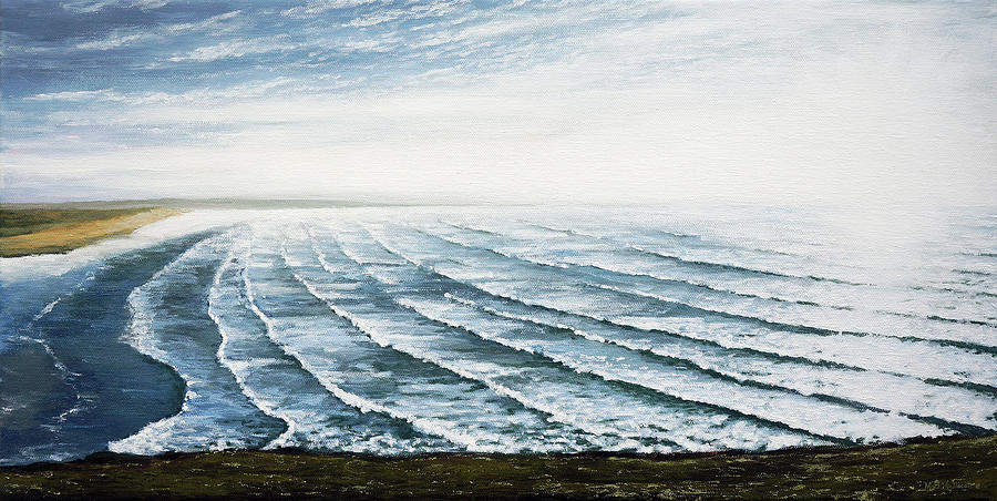 United Kingdom Painting - A View Of Saunton Beach And Waves by Mark Woollacott United Kingdom Painting - A View Of Saunton Beach And Waves by Mark Woollacott