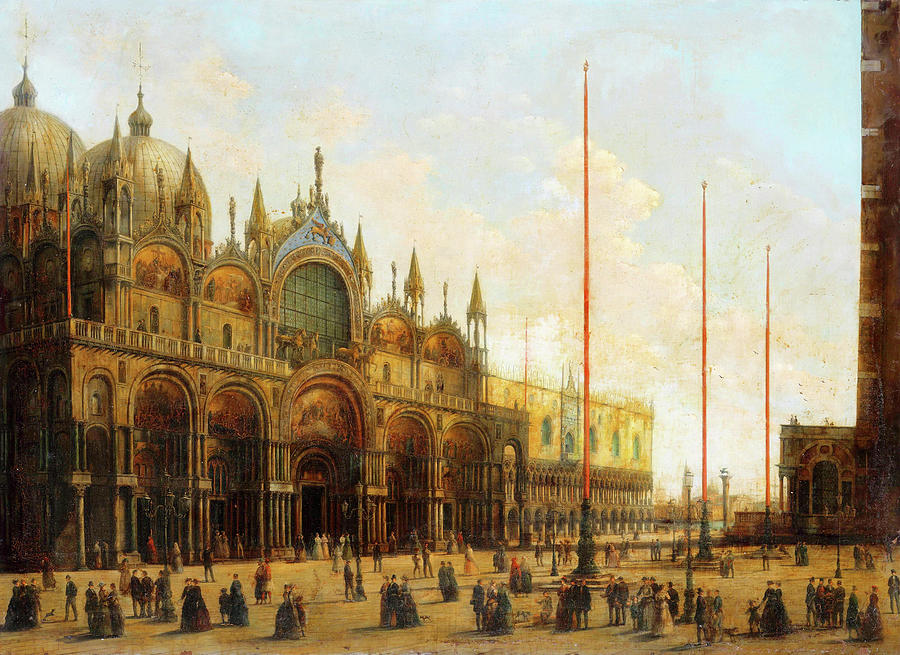 A view of St. Marks Basilica,Venice Painting by Giuseppe Bernardino Bison