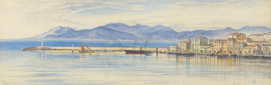 A View of the Harbour at Cannes Drawing by Edward Lear