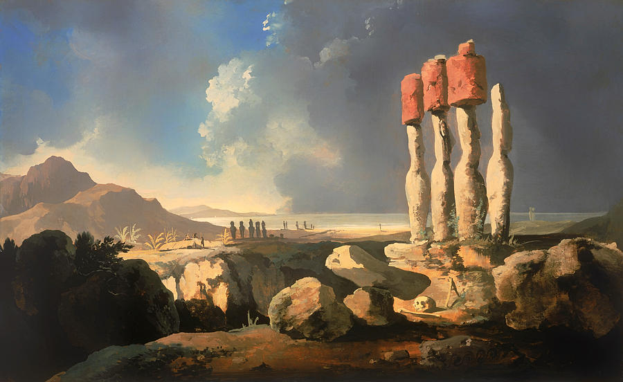 Vintage Painting - A View Of The Monuments Of Easter Island by Mountain Dreams