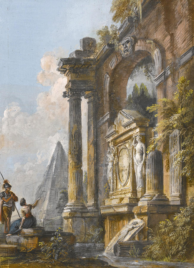  A View Of The Pyramid Of Caius Cestius And Ancient Ruins Drawing by Jean-Baptiste Lallemand