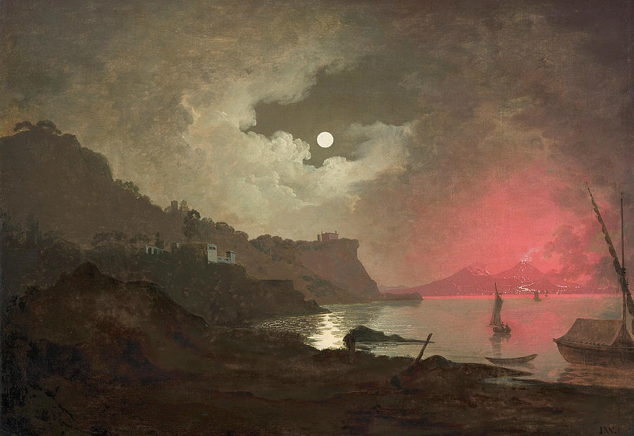 A View of Vesuvius from Posillipo, Naples Painting by Joseph Wright
